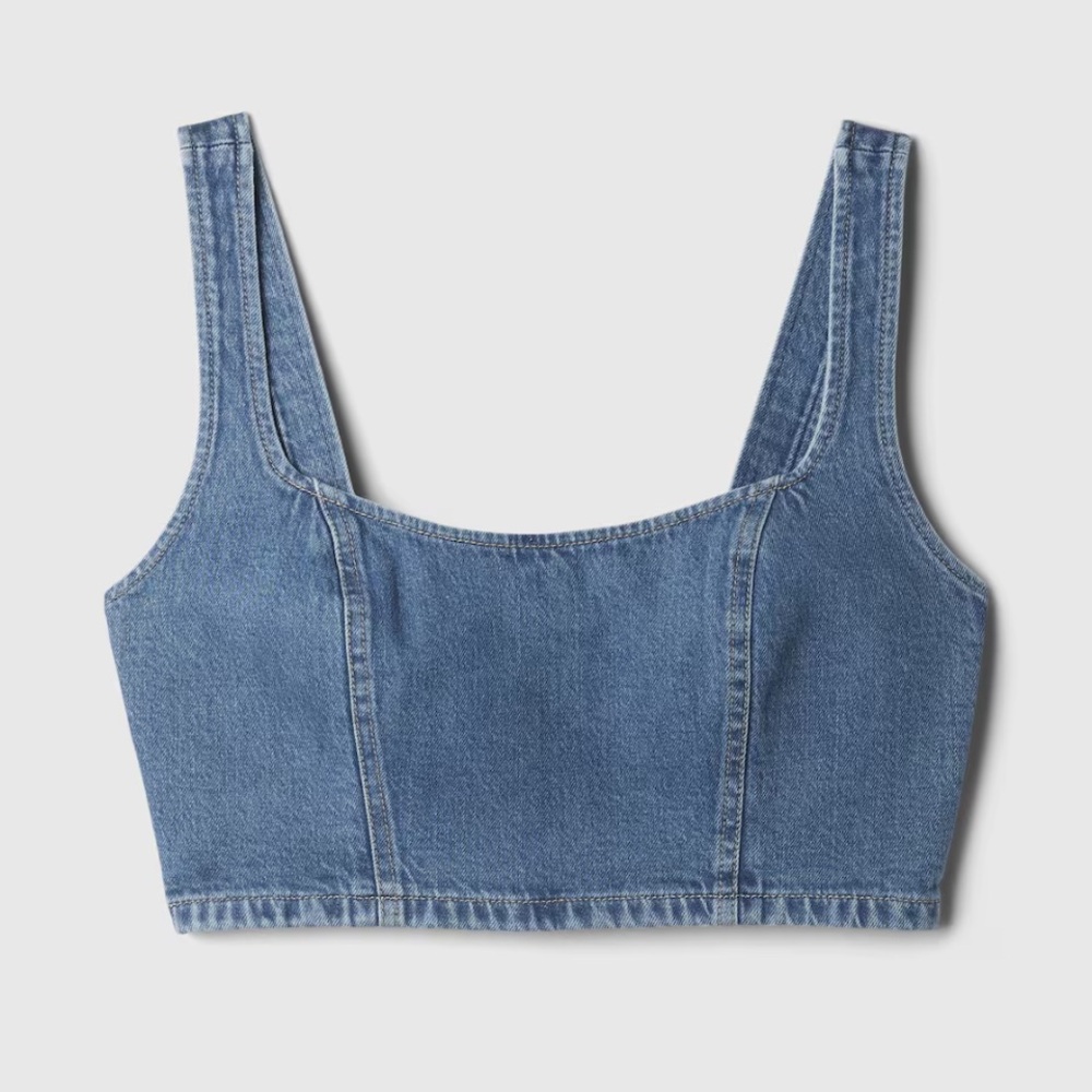 GAP Women Cropped Denim Brami top, Size 8. Light Blue,Denim Cropped Top-Bra. New